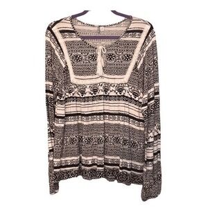 Rip‎ Curl Floral & Striped Peasant Top Black White Print M